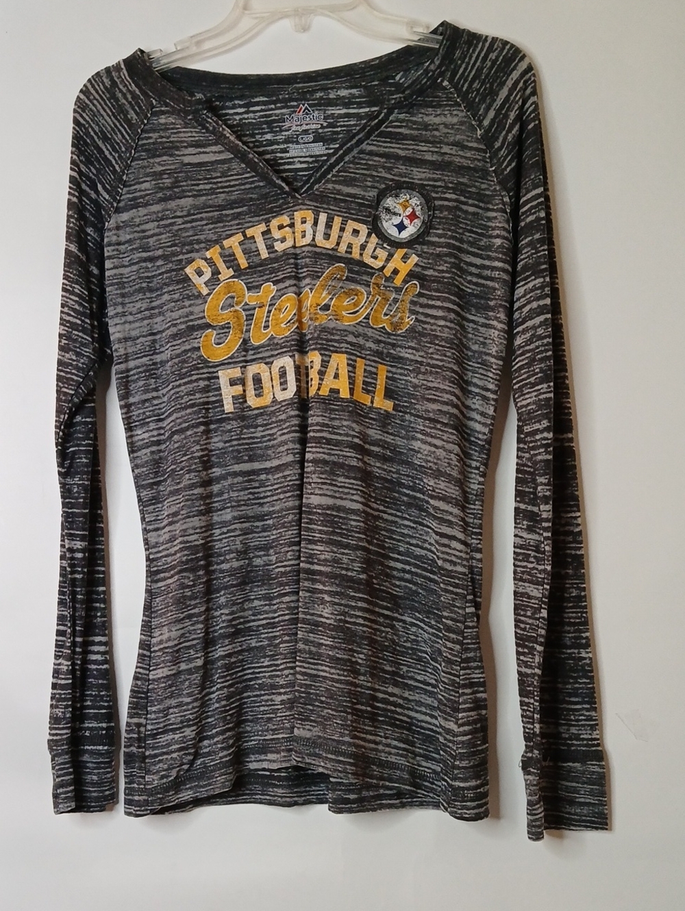 Majestic Pittsburgh Steelers Long-Sleeve Tee in Black and Gray with Yellow Logo